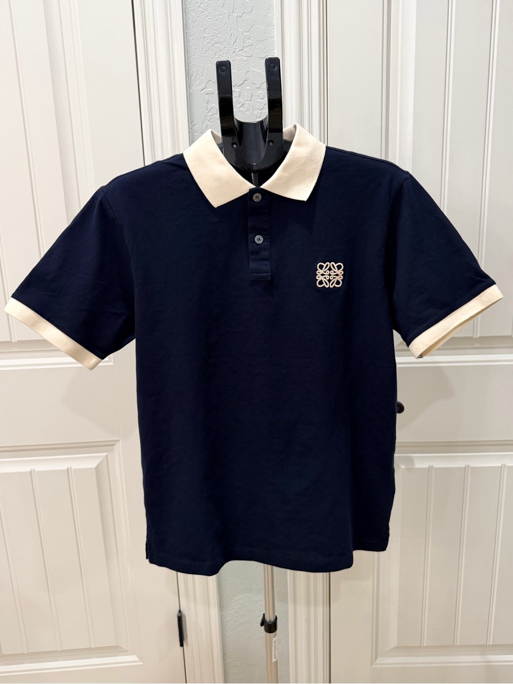 Loewe Navy Polo with Cream Collar and Cuff